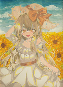 夏のひまわりと女の子